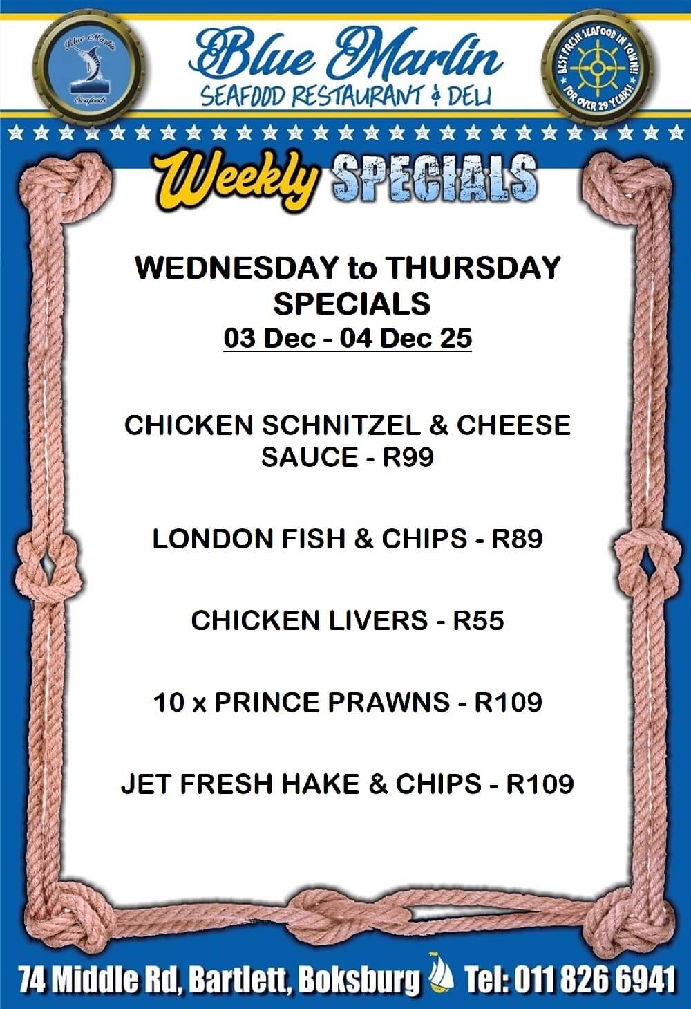 Blue Marlin Seafood Restaurant Boksburg Special Offers